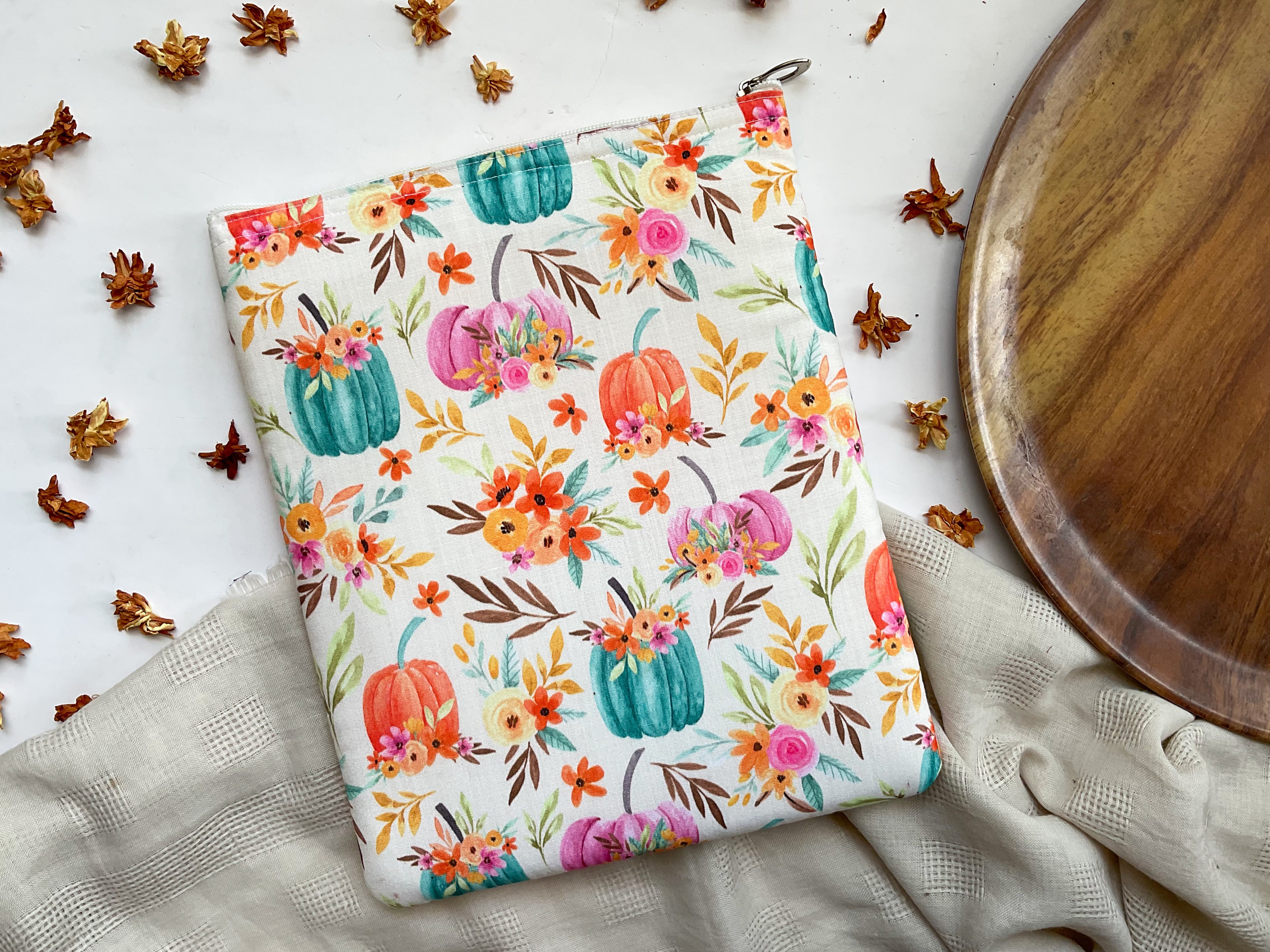 Fall Pumpkin Floral Book Sleeve