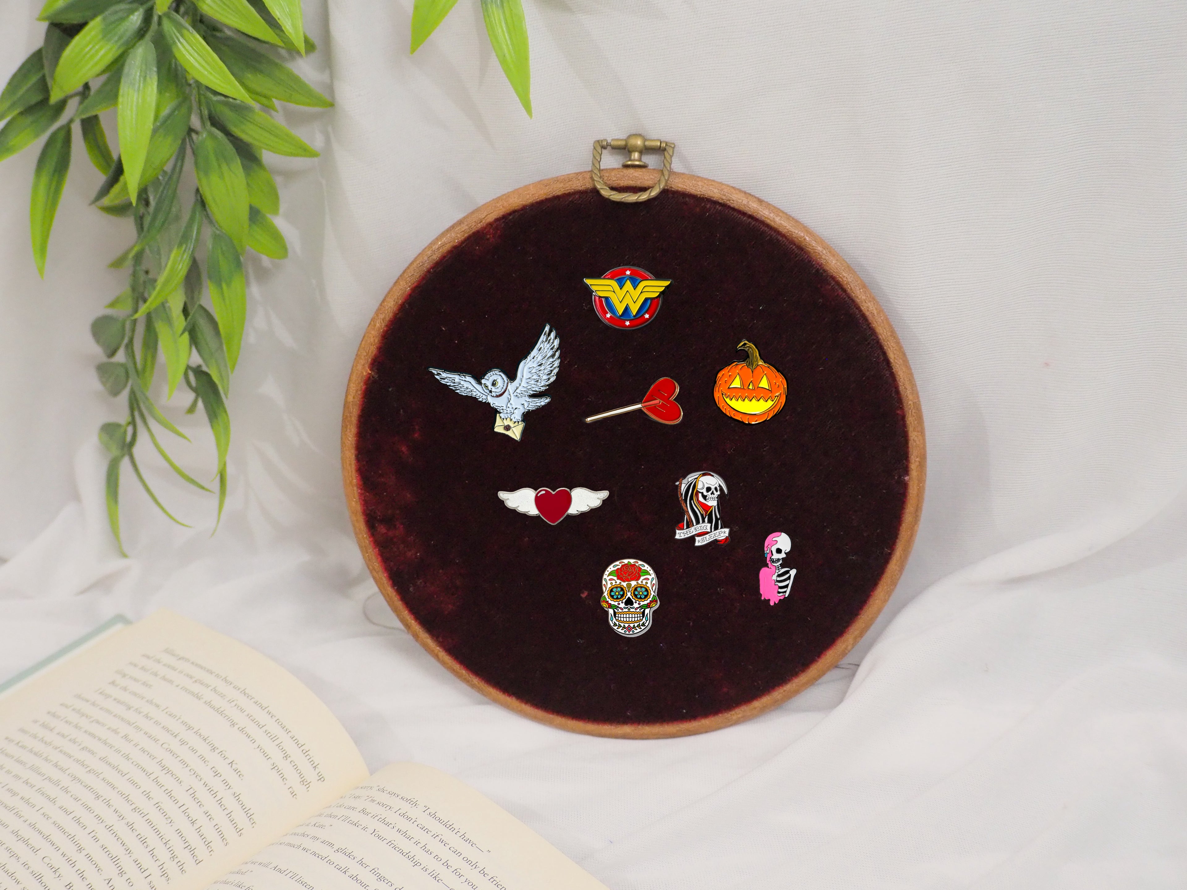 Dark Brown Velvet Enamel Pin Hoop Display