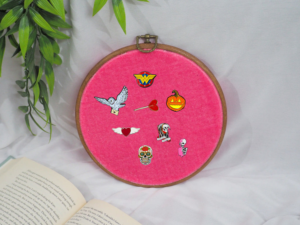 Pink Velvet Enamel Pin Hoop Display