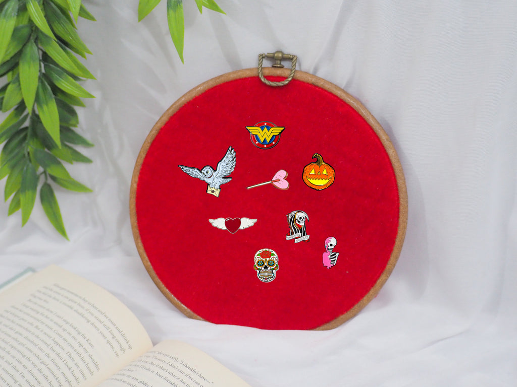 Red Velvet Enamel Pin Hoop Display