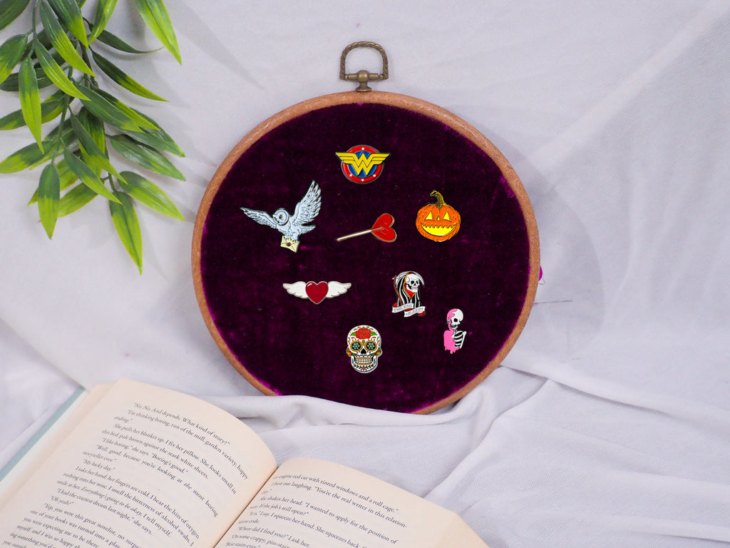 Mauve Velvet Enamel Pin Hoop Display