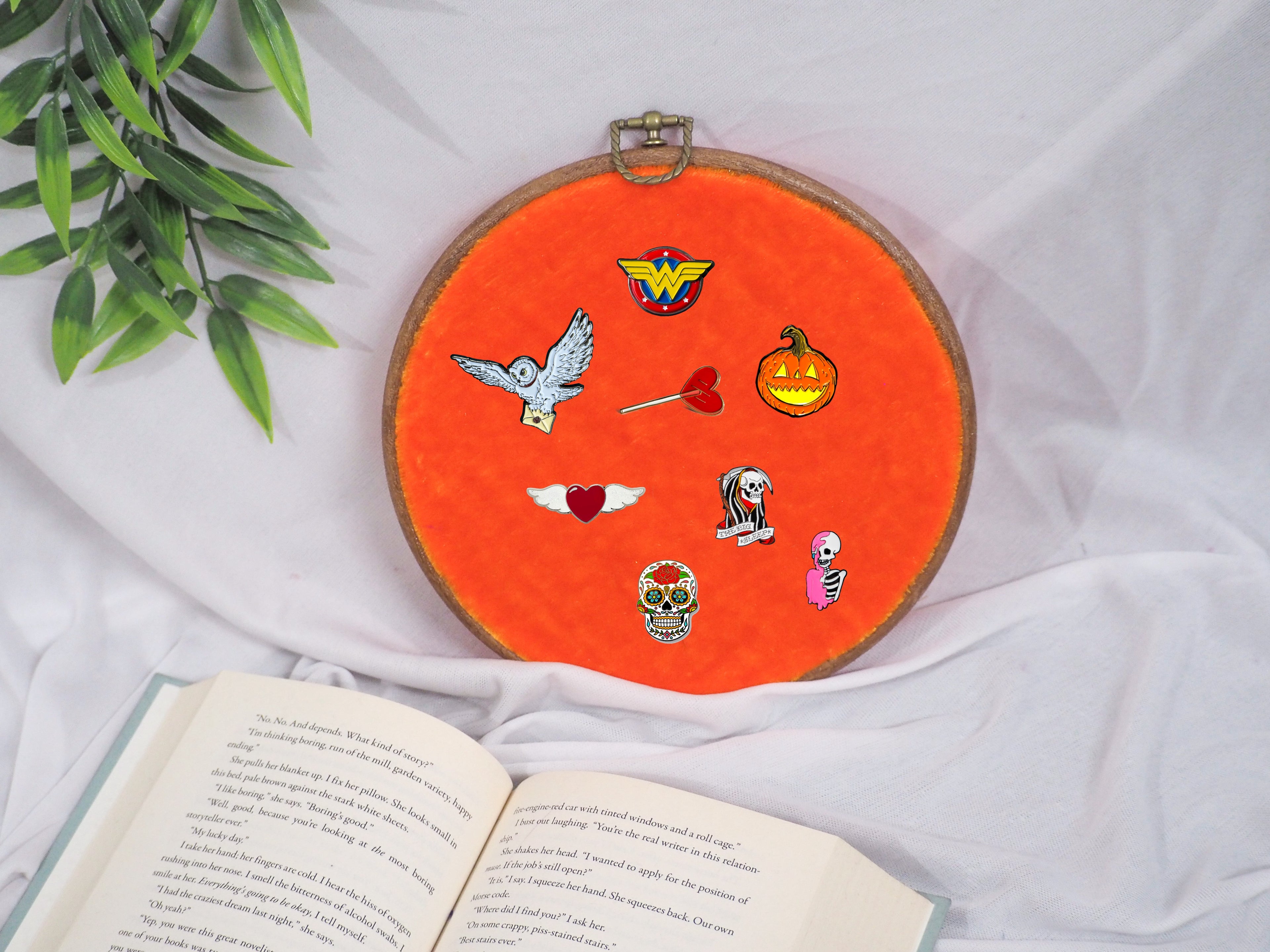 Orange Velvet Enamel Pin Hoop Display