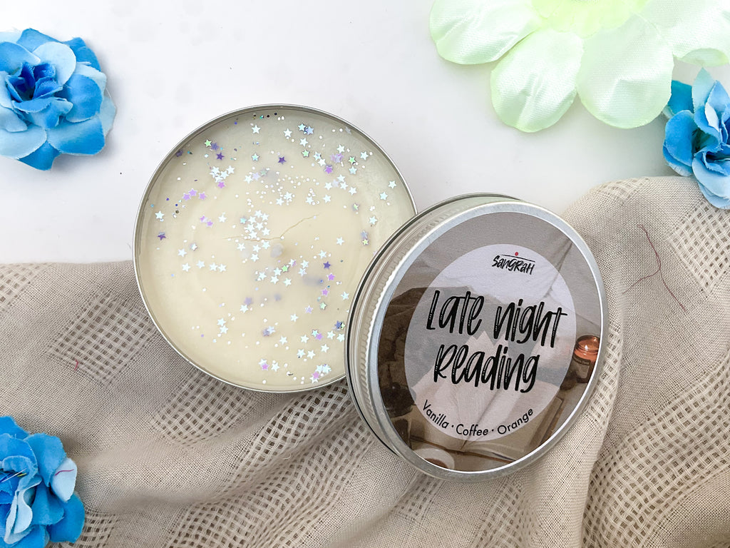 Late Night Reading Tin Candle