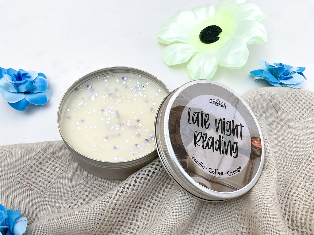 Late Night Reading Tin Candle