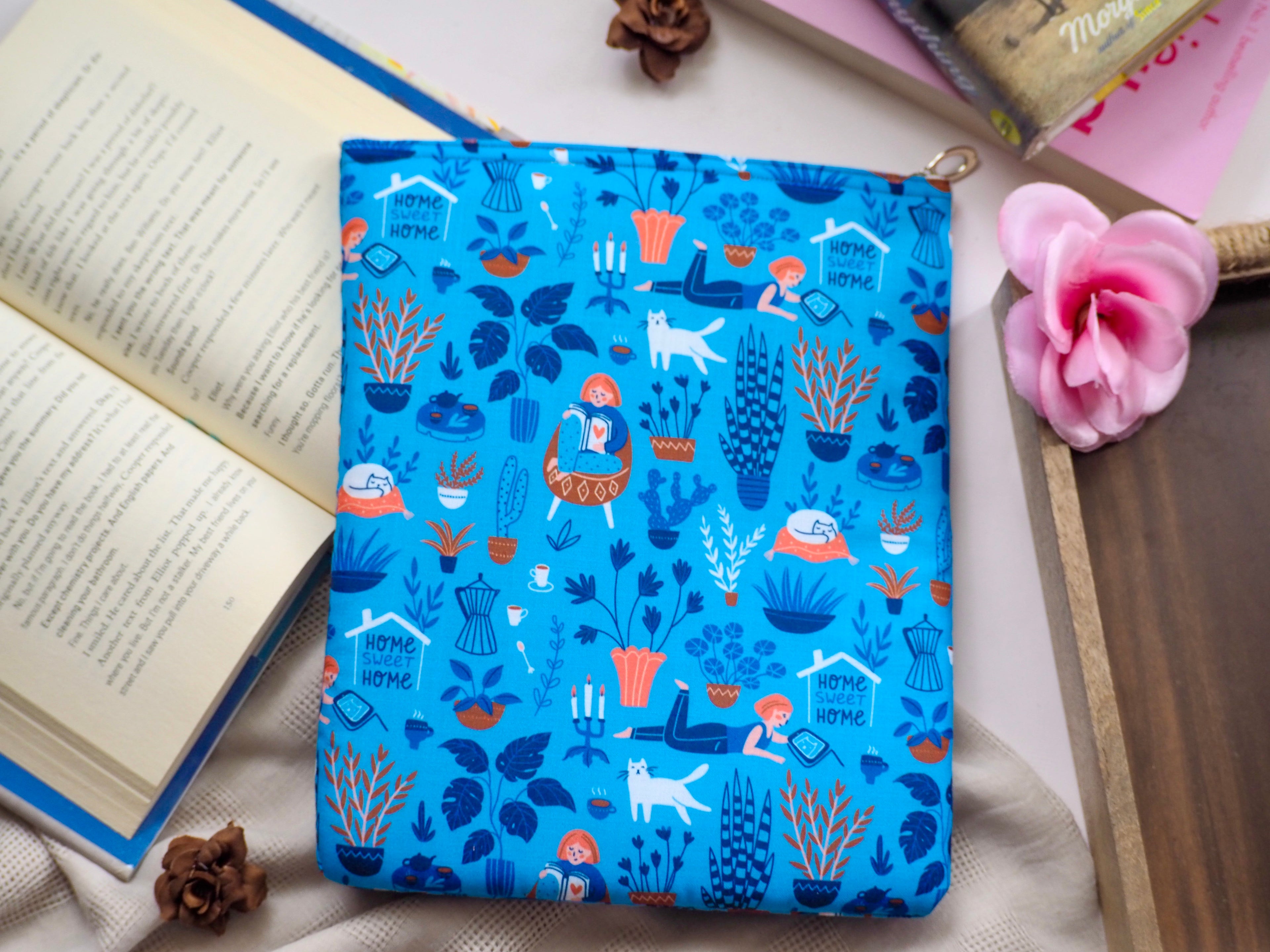 Cats and Books All Day Reading Blue Bibliophile Book Sleeve.