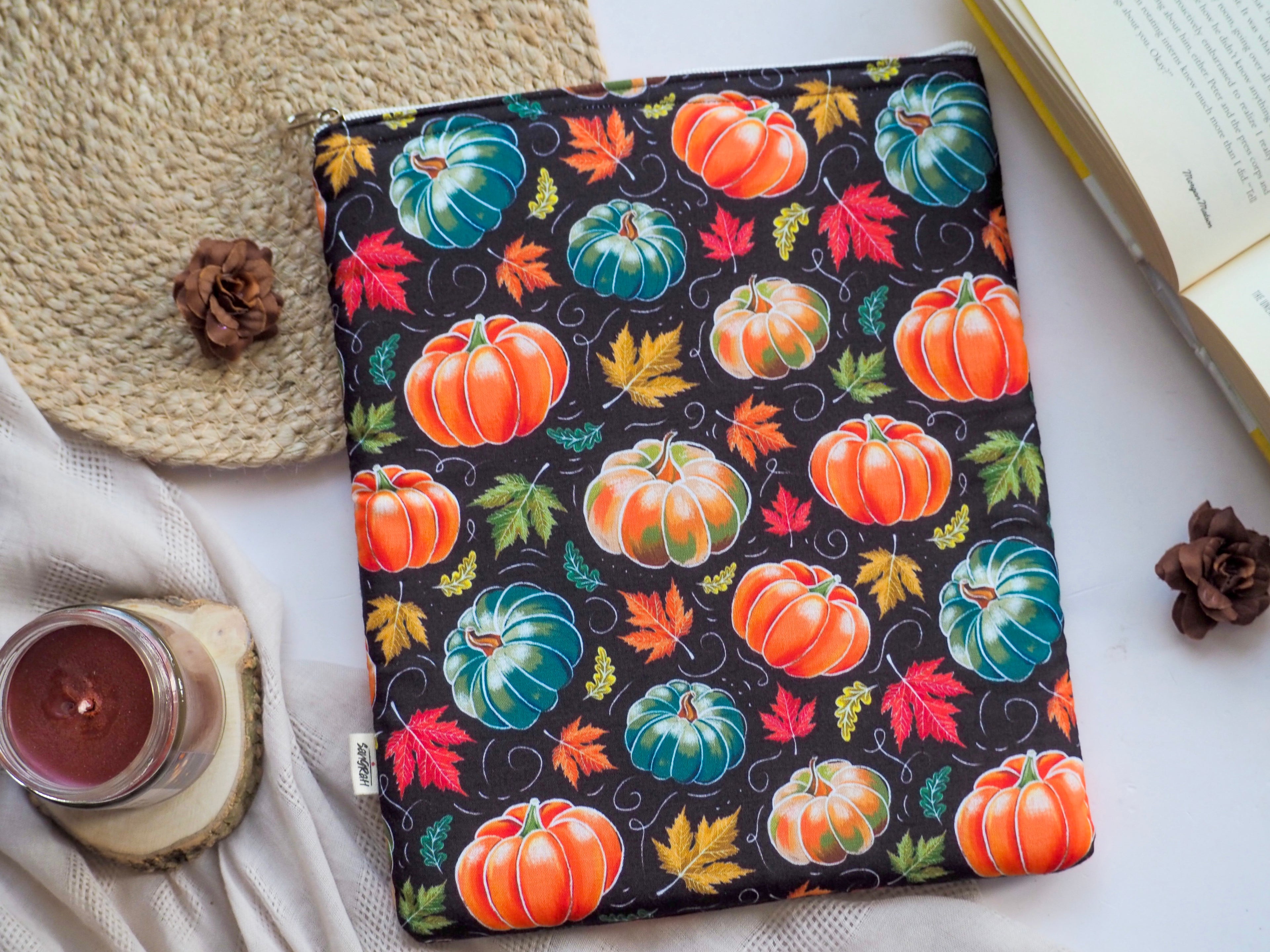 Black Pumpkin Autumn Book Sleeve